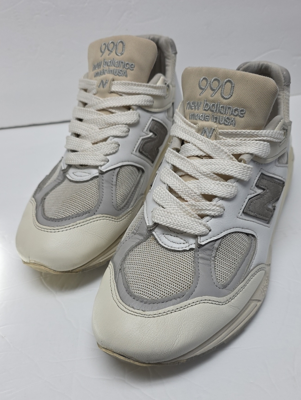 Made In USA New Balance X Teddy Santis 990 V2 Running Shoe Salt / Cream Sz: 12